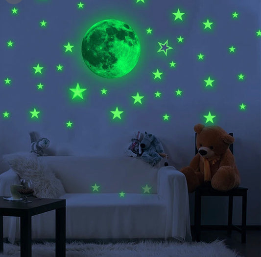 8" Glow-in-the-Dark, Luminous Moon Wall Stickers